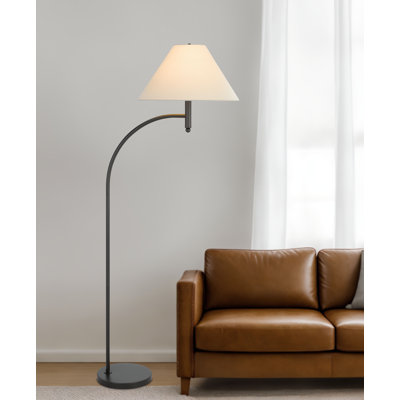 150W 3 way Groton metal mini arc floor lamp with hardback fabric shade