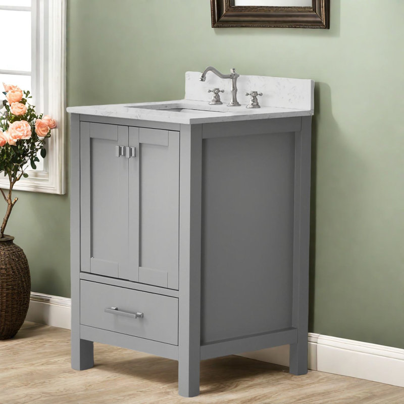 Meuble-lavabo moderne avec rangement, structure en bois massif et lavabo gris pour la maison