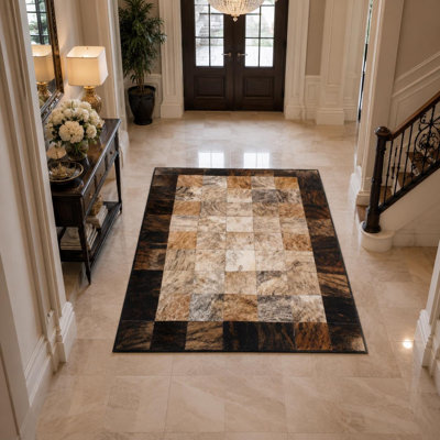 Handmade Brindle Cowhide Patchwork Rug, Genuine Leather Area Carpet