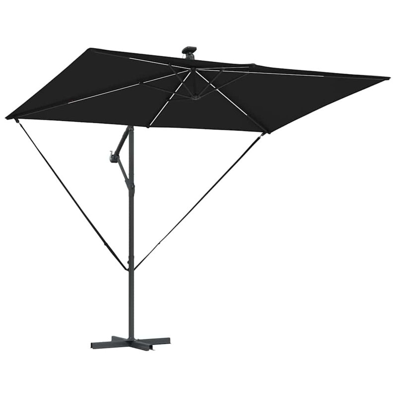 Umbrella with LED Strip Lights Polyester and Aluminium Outdoor Parasol, Black, 254cm H x 200cm W x 200cm D