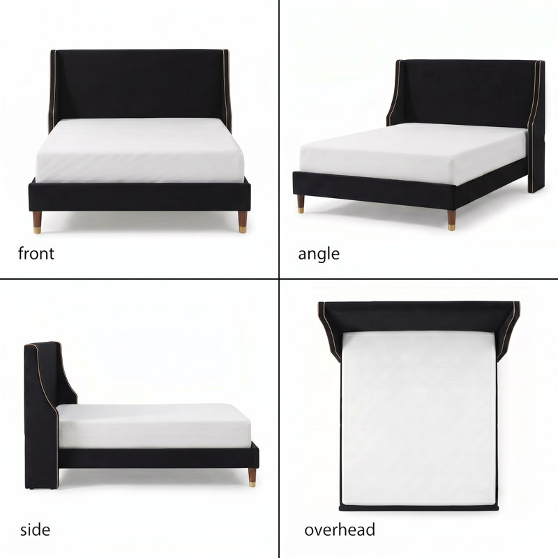 Melaya Wingback Upholstered Platform Bed Frame, Full, Black
