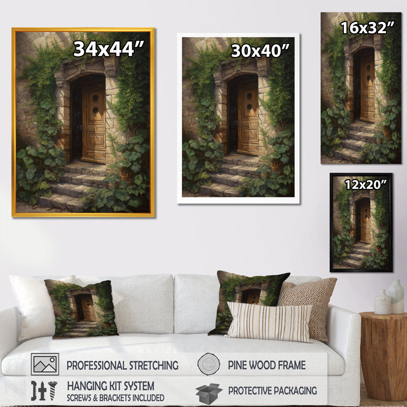 Romanita brun et vert, porte d'entrée de la nature III sur toile, H 20 po x l 12 po x P 1 po, Cadre photo noir
