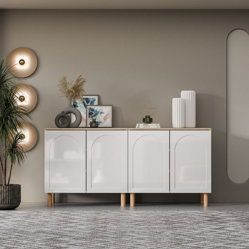 Bohem Sideboard with MDF Doors, White/Oak, 34" H x 70" W x 20" D