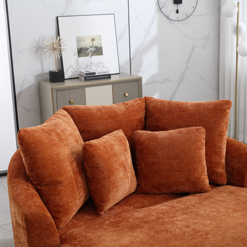 Fauteuil demi-tonneau surdimensionné avec housse, Chenille orange brûlé