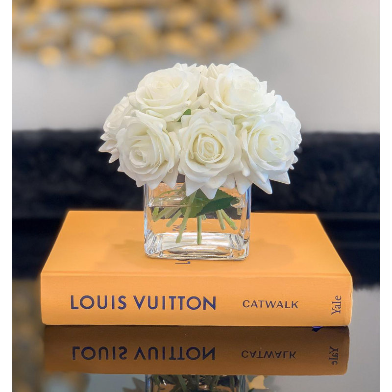 Real Touch Rose Arrangement In Square Glass Vase, Blush Pink