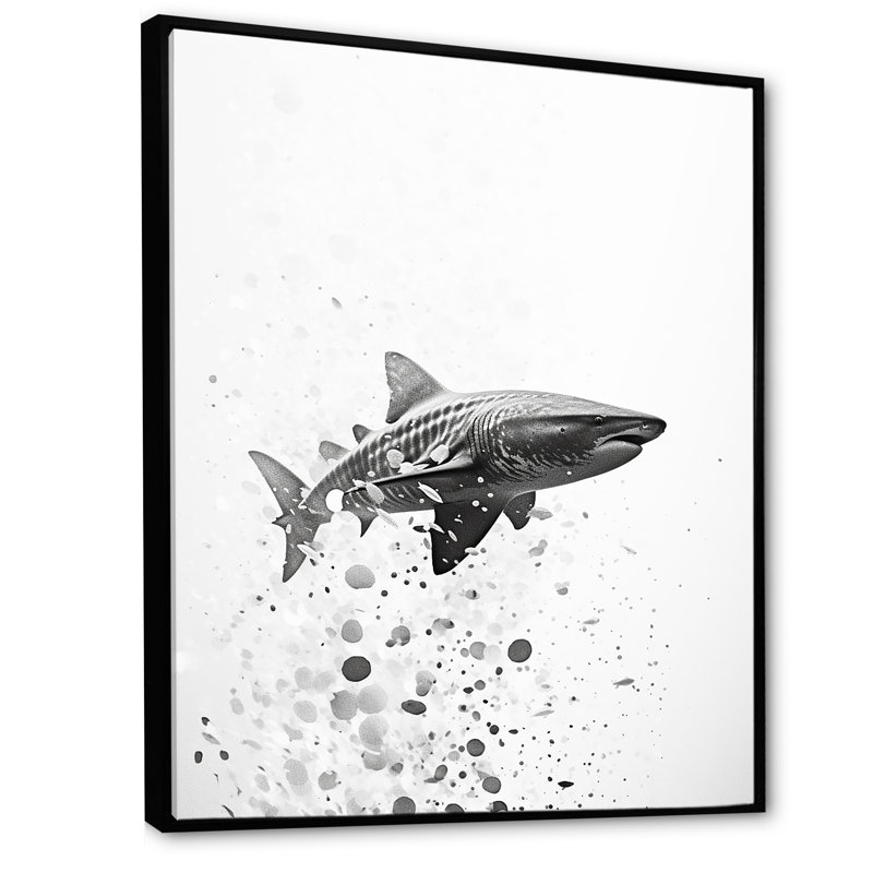 " Monochrome Gray Shark Dance ", Black Floater Framed, 20" H x 12" W