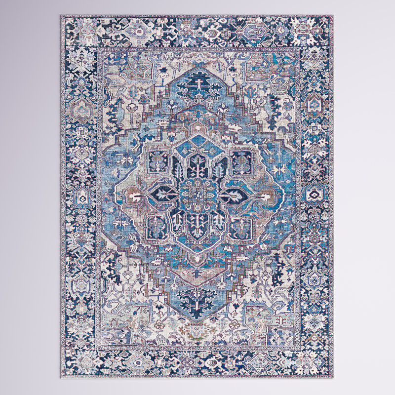 Albertson Machine Woven Oriental Area Rug, Rectangle 5' x 7'6", Blue/Ivory