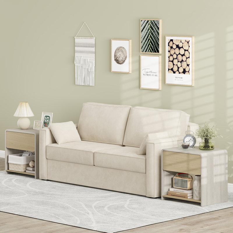 Modern Style Nightstand 2-Tier Sofa Side Bedside Table w/ Drawer & Open Shelf, Individual