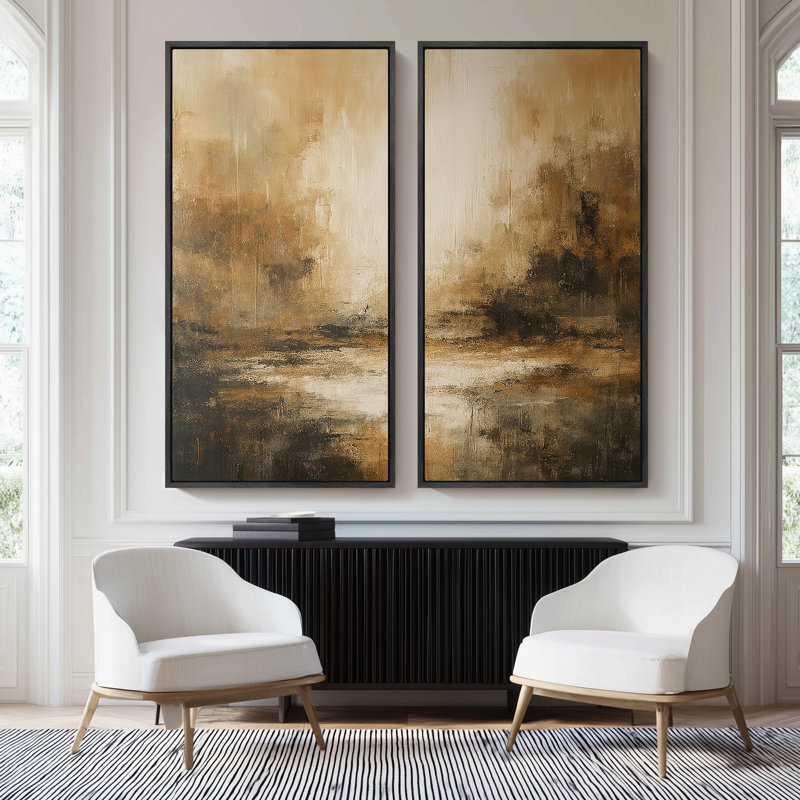 «Brown Dramatic Clouded Horizon», ensemble de 2 reproductions d'art murales encadrées sur toile 60 po x 30 po x 2 pièces
