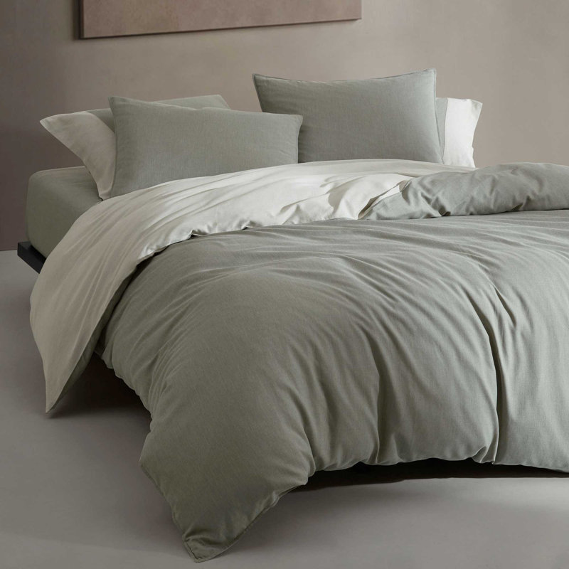 Ensemble de housse de couette réversible Calvin Klein Contrast Weave, Housse de couette pour grand lit et 2 taies décor, Vert