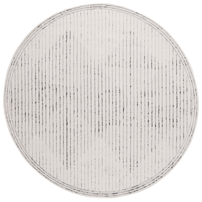 Blondean Temple Bcf/Jute/Latex/Overlock Striped Rug in Ivory/Gray, Round 6'7"