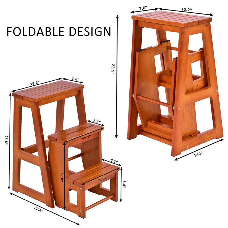 Cantrell 3 - Step Wood Lightweight Folding Step Stool, Coffee