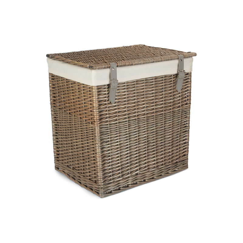 Wicker Laundry Hamper Basket with Lining, 50cm H x 37cm W x 46cm D, Antique Wash