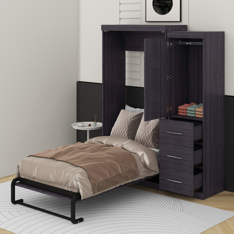 Lit escamotable simple avec garde-robe et tiroirs, Lit simple