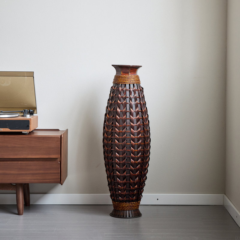 Grand vase de plancher en bambou tissé à la main de 39 pouces