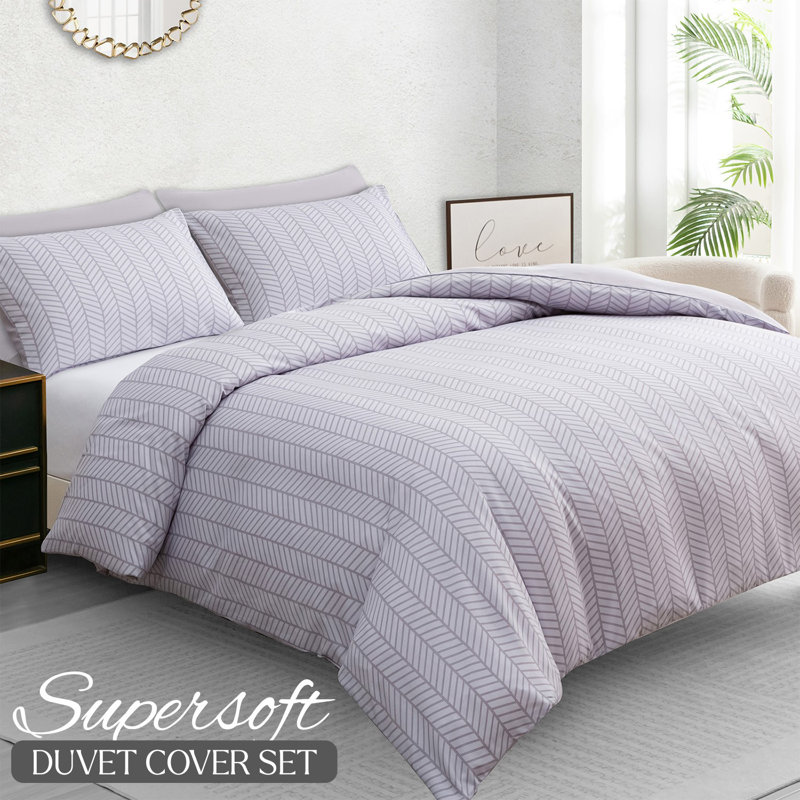 Soft Touch Reversible Duvet Cover Set with Secure Zipper & Corner Ties, Single Duvet Cover + 1 Standard Pillowcase 