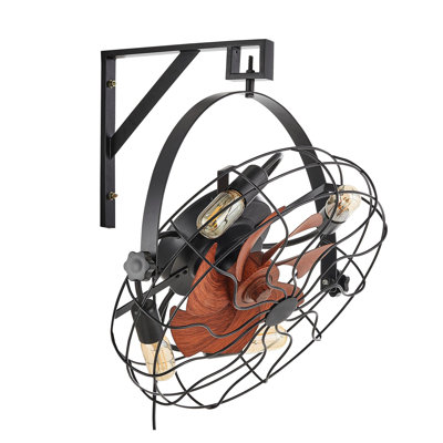 21 Inch Industrial Wall Mounted Fan with Light - Vintage Metal Cage Design, 6-Speed Reversible Motor & Remote Control
