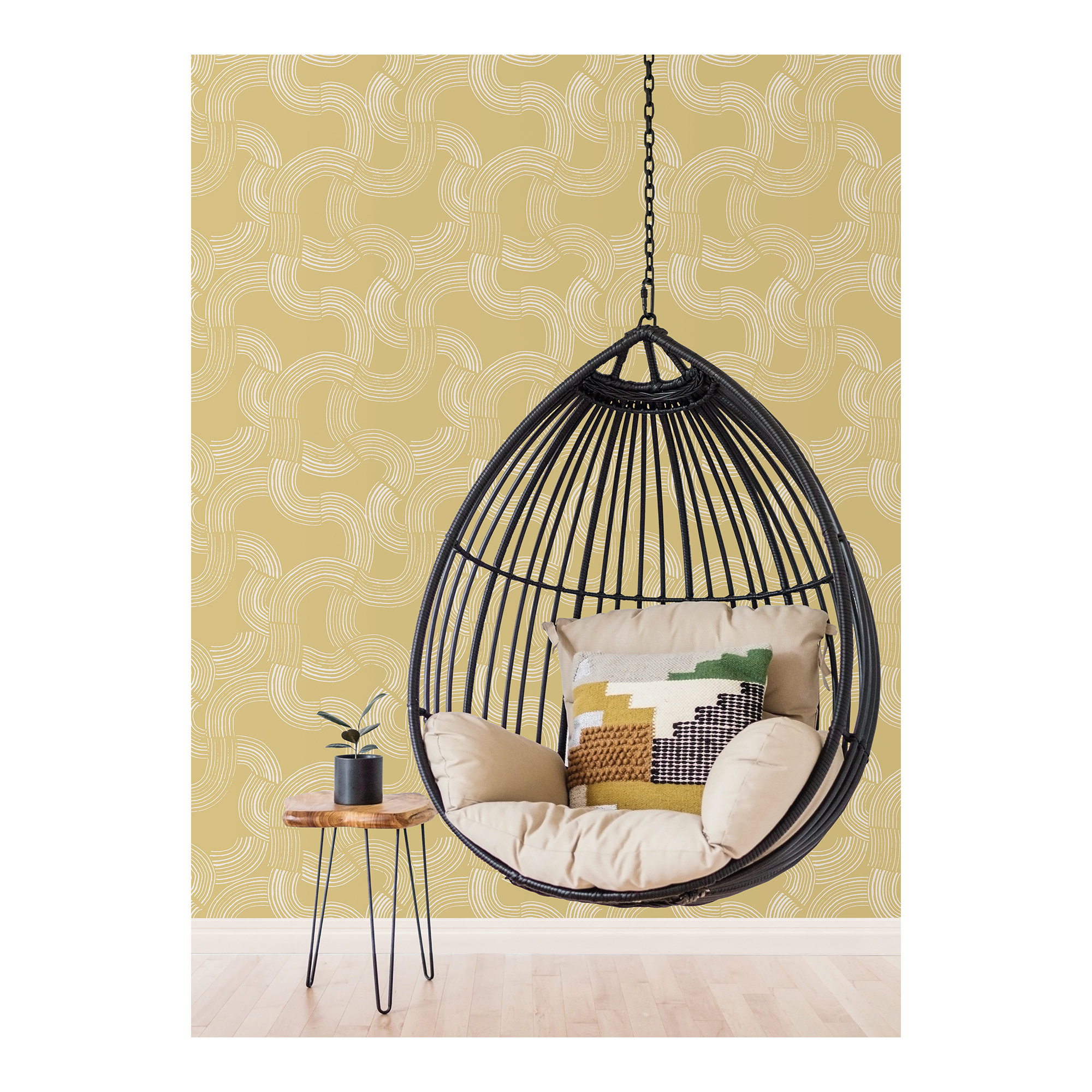Diamond Mid-Century Peel & Stick Abstract Wallpaper, Mustard