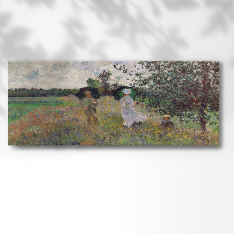 Promenade A Argenteuil 1875 par Monet sur toile, H 20 po x l 50 po x P 1,5 po