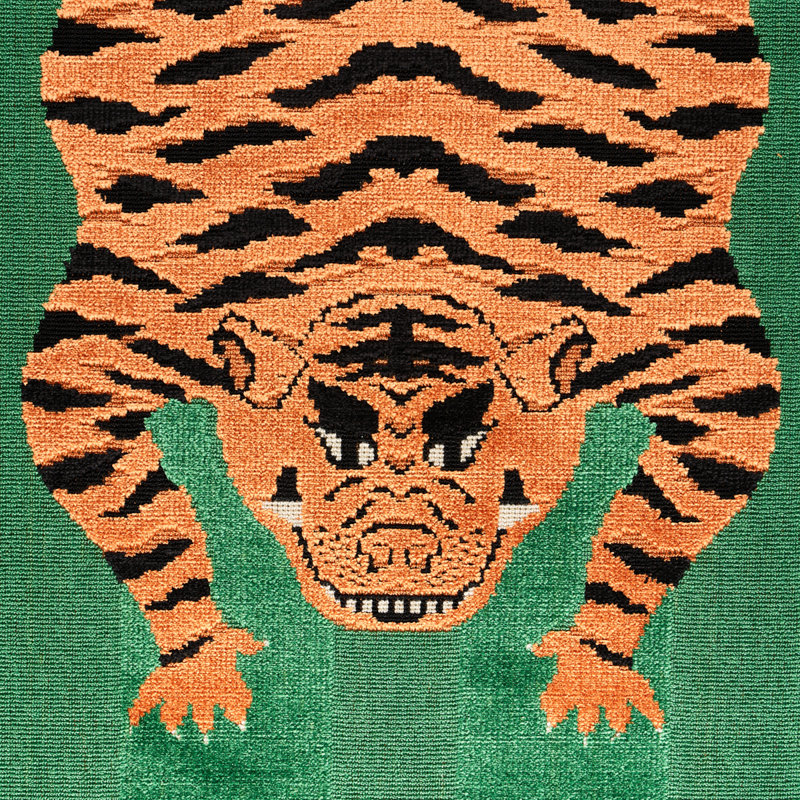Jokhang Tiger Velvet Fabric, Green