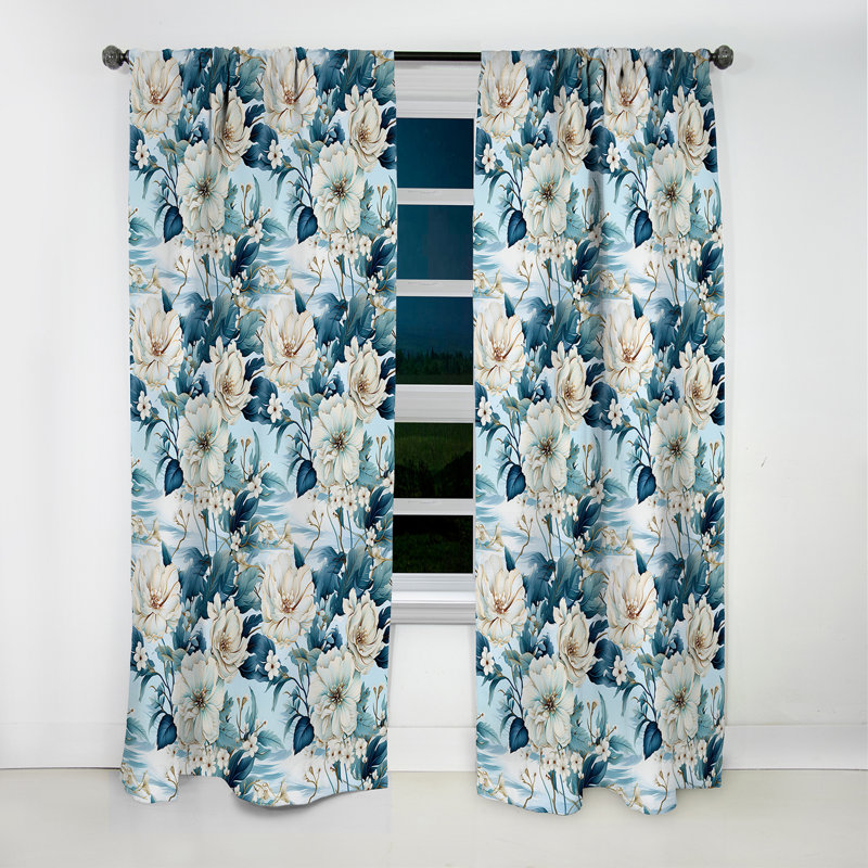 Océan bleu élégant nautique - rideau floral - rideau occultant floral en velours - 1 panneaux, L 52 po x L 95 po