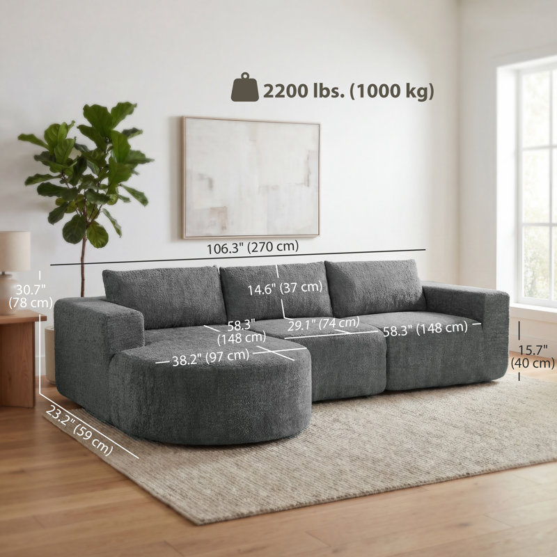 Modular Sectional Sofa with Chaise L Shaped Cloud Couch Dark Grey