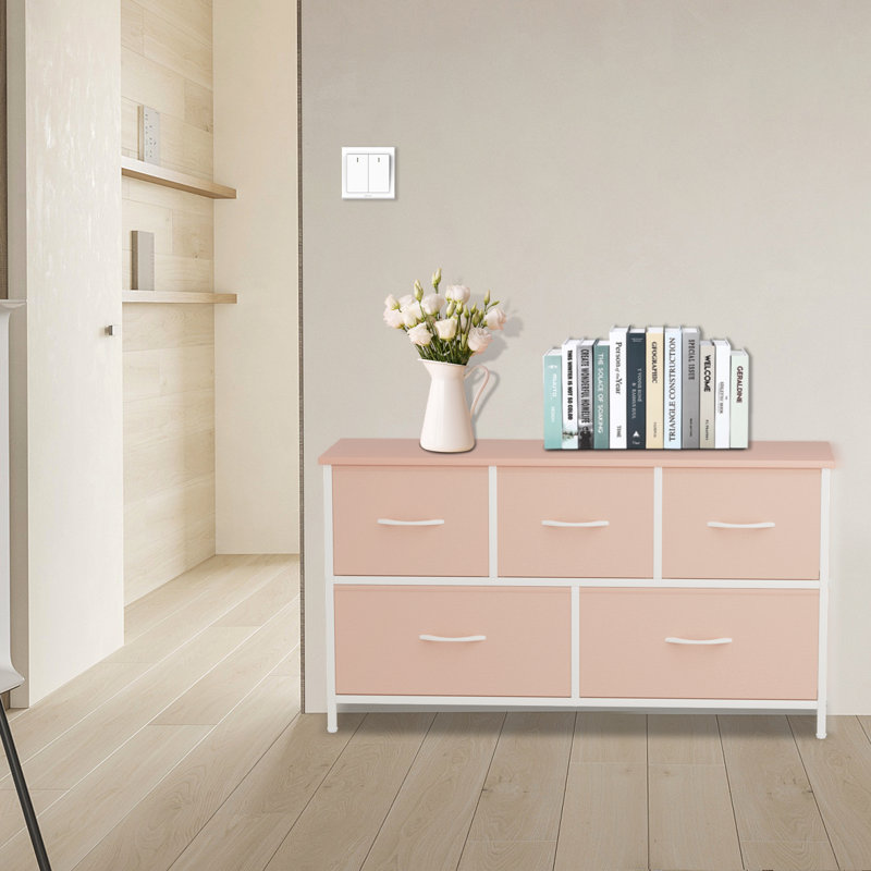 Nilio 5 Drawer 39.5" W Iron Chest, Pink