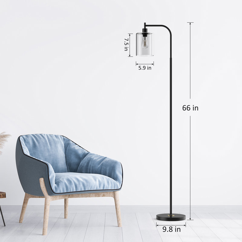 Demerrick 66.1" Arched Floor Lamp with Two LED Bulbs Included and Glass Shade, Black