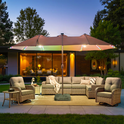 14.5 Ft x 8.5 Ft Rectangular Market Umbrella with Color-Changing Lights, App & Remote-Controlled Lighting, Includes Base