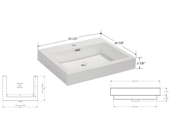 Aquamoon Venice 18.75'' White Acrylic Rectangular Vessel Bathroom Sink ...