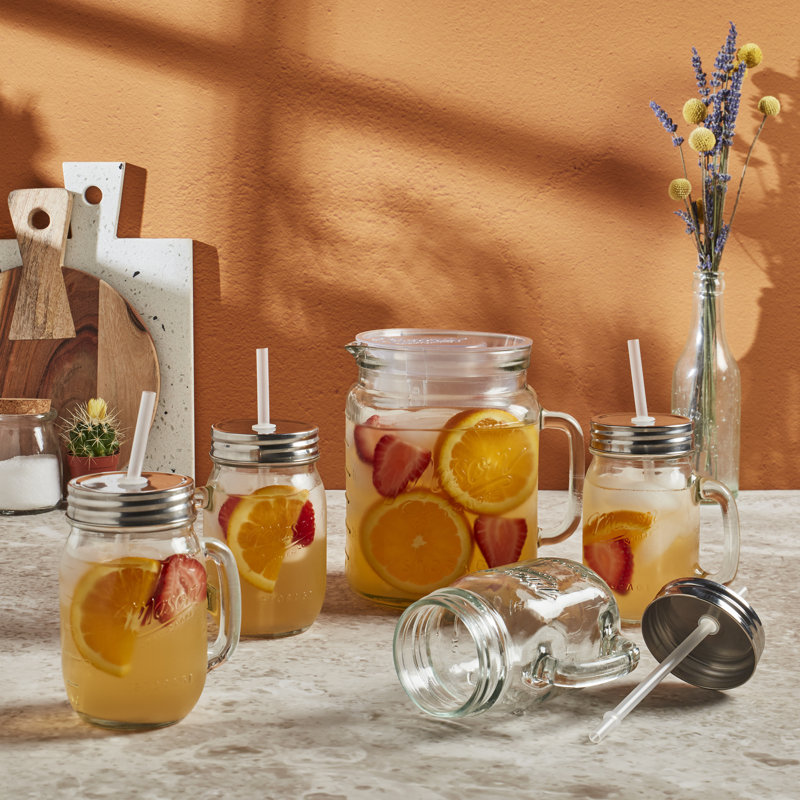 Vintage-Inspired 14-Piece Glass Drinkware Set with Pitcher and Jars