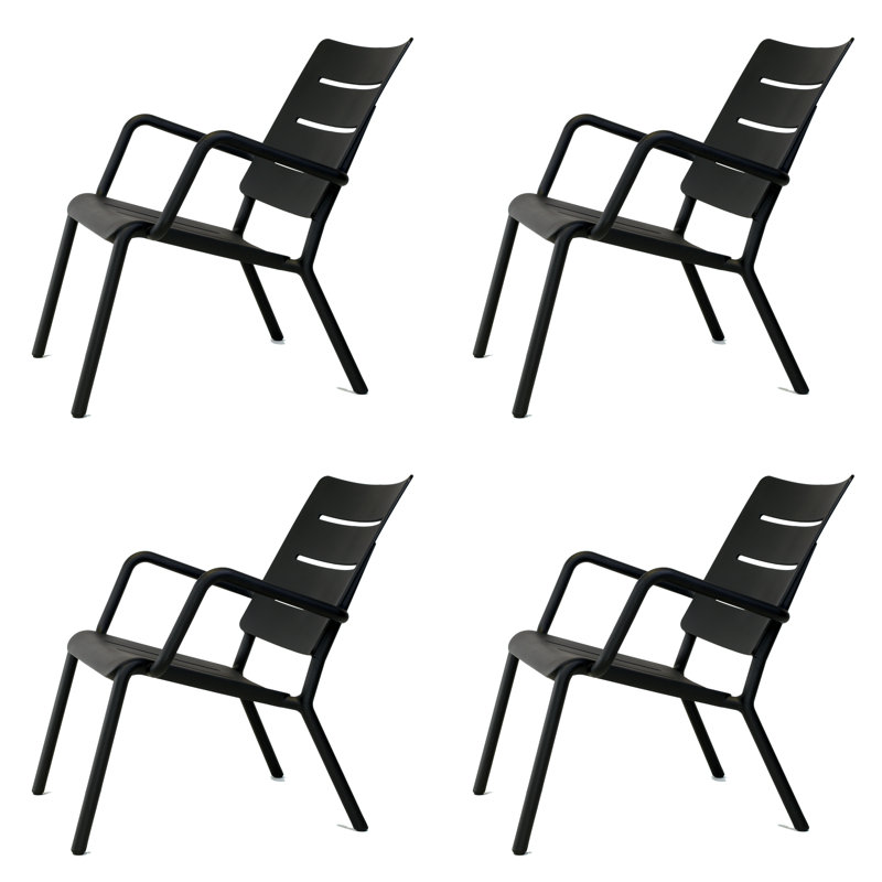 Outo Stackable Outdoor & Indoor Lounge Chair (Set of 4), Black