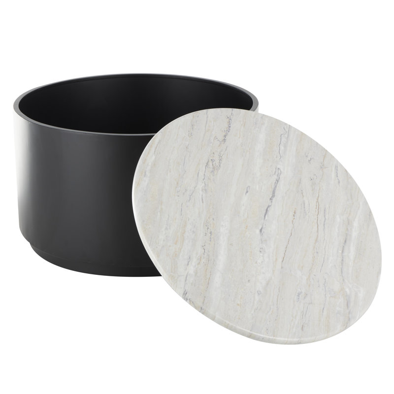 Table basse Ivar noire avec plateau en faux marbre blanc Ivar