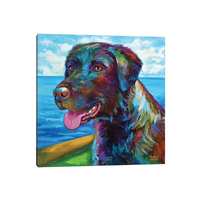 Chocolate Lab By The Sea by Robert Phelps - Gallery-Wrapped Canvas Giclée on Canvas, 30.48 cm H x 30.48 cm W, Canvas