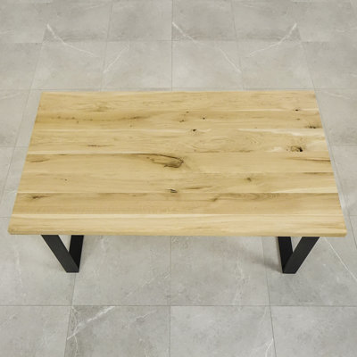 Isaias Oak Solid Wood Top Metal Base Dining Table