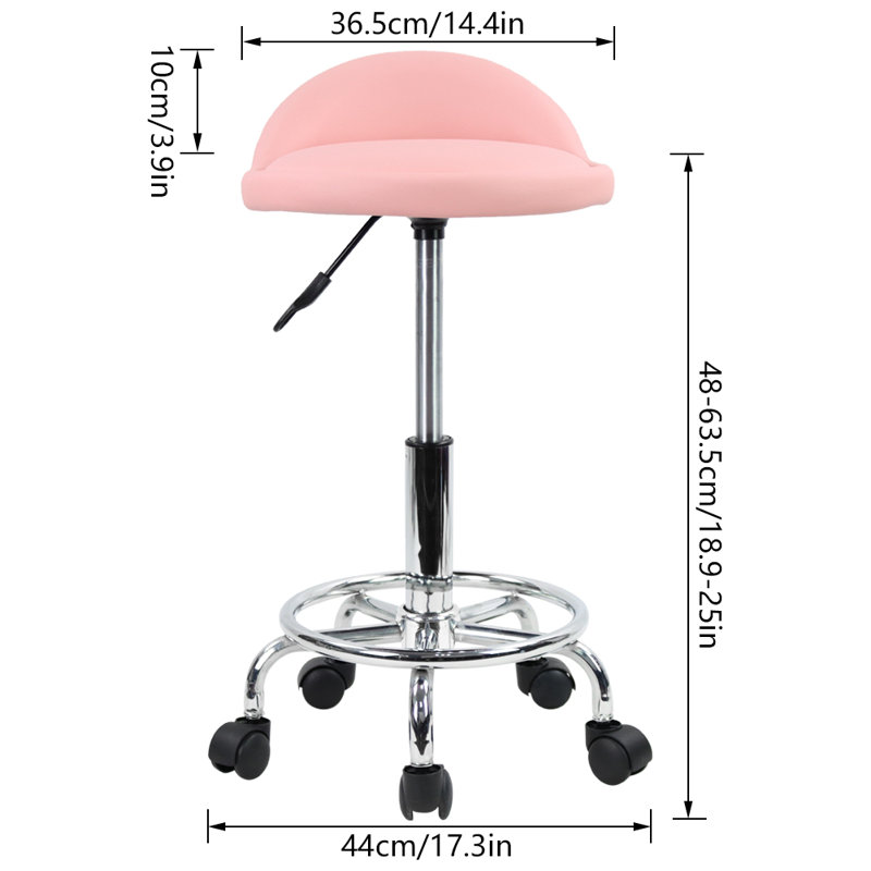 Tabouret de laboratoire rond en polyuréthane à hauteur réglable avec repose-pieds, Rose
