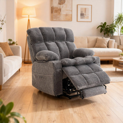 Oversized Dual Motor Power Lift Recliner Chair With Adjustable Headrest,Infinite Position For Elderly, Polyester Fiber Recliner Chair With Massage And