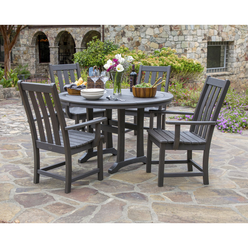 POLYWOOD Vineyard 5-Piece Round Dining Set with Trestle Legs, Slate Gray