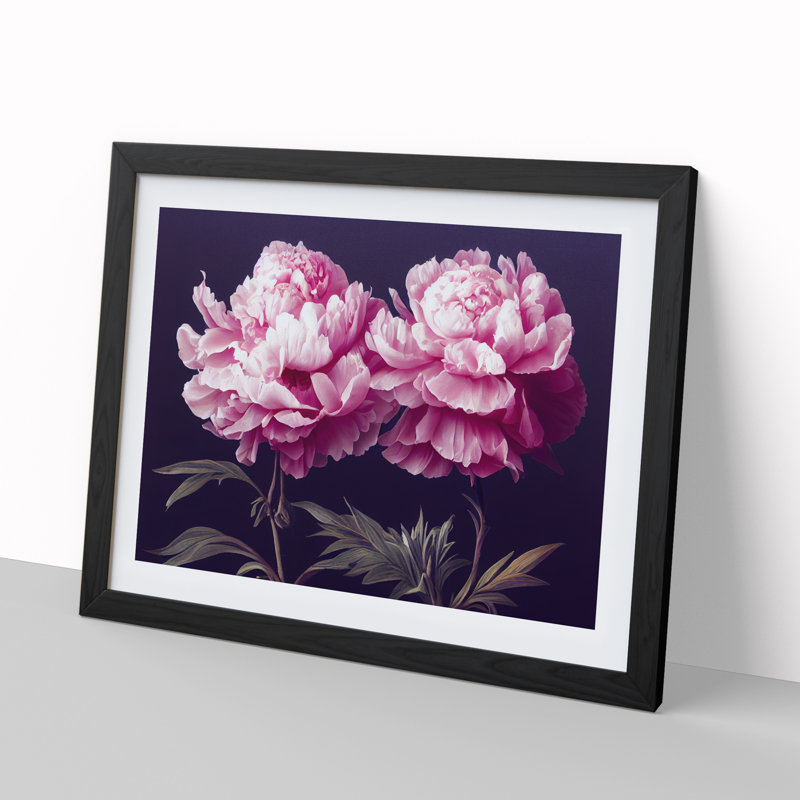 Splendorous Peony Flowers - Framed Print, Black, 34cm H x 46cm W x 2cm D