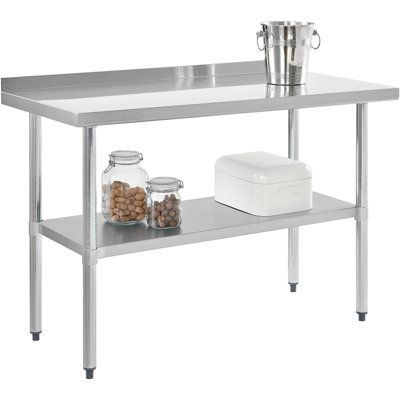 Établi avec dessus en acier inoxydable 18 Ga 430 Series, dosseret de 2 po et tablette inférieure