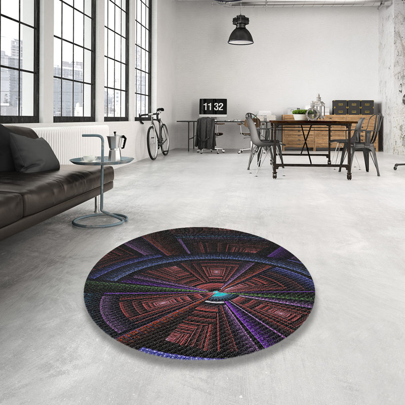 Tapis mauve/brun tissé à la machine, Rond 5 pi