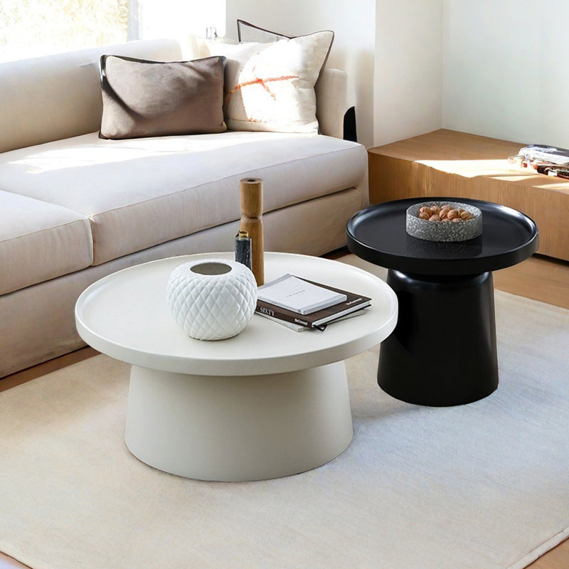 Creamy Mushroom Coffee Table Stylish Durable, Black/Cream