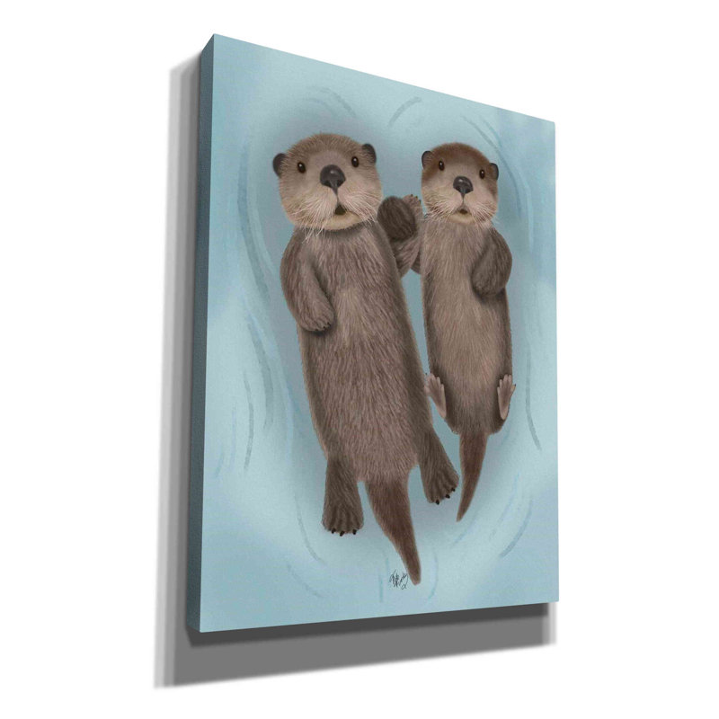 Loutres se tenant la main - impression sur toile tendue, H 54 po x l 40 po x P 1,5 po