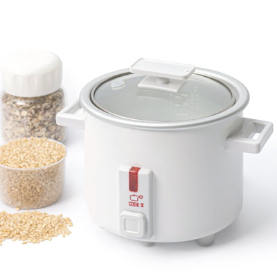 Small Rice Cooker, 1.5 Quart Mini Non-Stick Coated Insert Food Steamer and Dishwasher-Safe Glass Lid and Pot, White