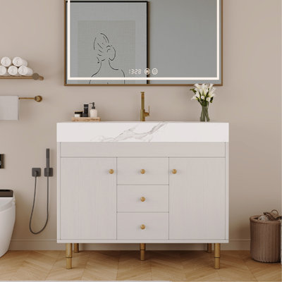 Meuble-lavabo sur pied moderne 36 po avec lavabo en céramique et beaucoup de rangement 36 po