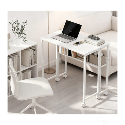 Bureau d'ordinateur pliable avec sac de rangement, étagère et roulettes