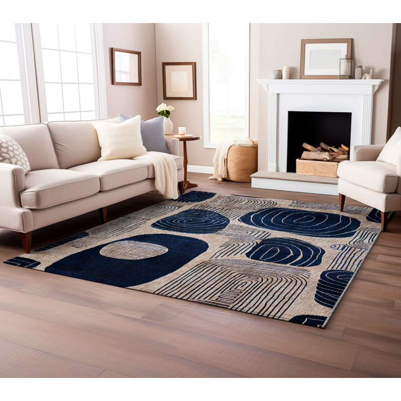 Tapis tissé à la machine de qualité supérieure, 3,3 x 4,6 pieds, 60% coton et 40% polyester | Épaisseur totale en coton antidérapant de 0,3 po | Impression numérique facile à nettoyer et durable pour le décor du salon et de la chambre à coucher