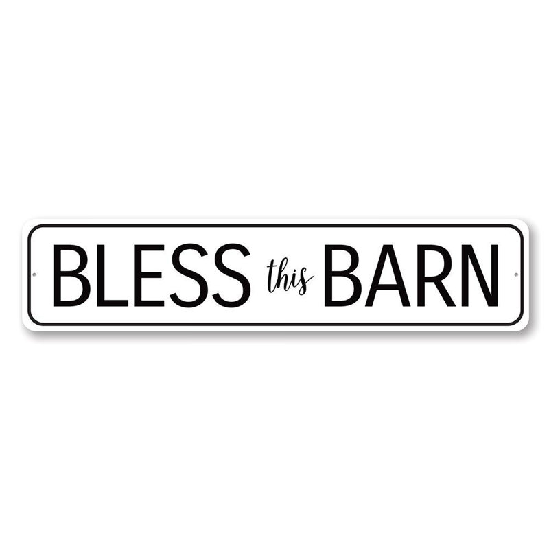 Enseigne en aluminium «Bless This Barn», H 4 po x l 18 po x P 0,04 po