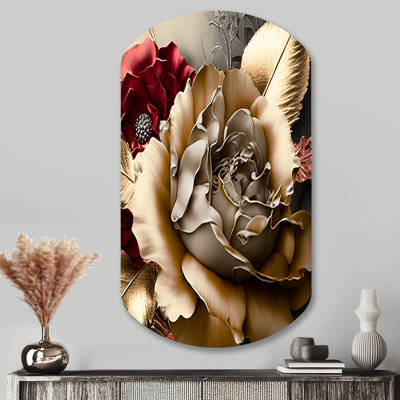 «Blossoming Vintage Rose» - art mural asymétrique floral en métal