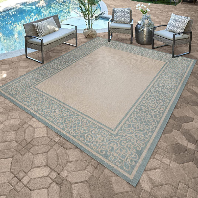 Tapis intérieur / extérieur bleu ivoire Arnaud, Rectangle 5 pi 3 po x 7 pi